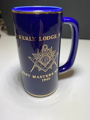 Masonic 1966 Waverly Lodge #152 Past Masters Night Mug 4 3/4  Hx2 1/4 Blue Gold • $20