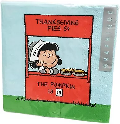 RARE Peanuts THANKSGIVING 40 Large DELUXE NAPKINS - LUCY W PIE SELLING BOOTH • $19.99