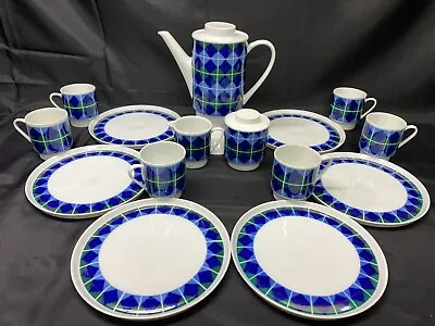 17 Piece Lunch Set ~ Melitta  ARGYLE  Germany ~ Coffee Pot Plates Cups ++ • $103.99