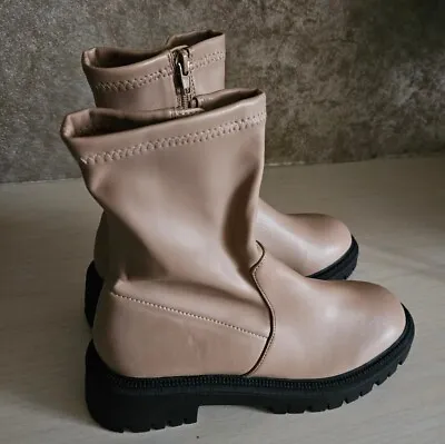 Rebel London Beige Chunky Ankle Soft Boots Size 6 Black Chunky Sole NWOB • £19.99