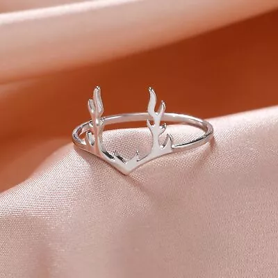 Elk Antlers Ring Women's Stainless Steel Deer Horn Finger Rings Jewelry Gift • $5.99
