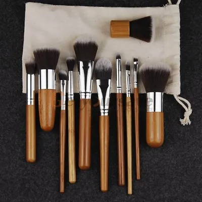 11 PCS Professional Kabuki Bamboo Handle Makeup Set Foundation Blush Kit Bag Cas • $6.99