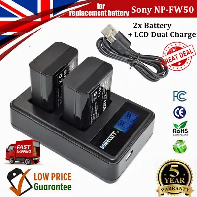 £20.99 • Buy 2x  NP-FW50 Replacement Battery + Dual Charger For Sony Alpha A6000 6400 A7 A7R