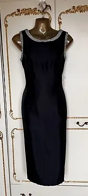 Michaela Louisa Uk 10-12 Designer Black DiamantÉ Trim Cocktail Dress Nwt Rp £185 • £65