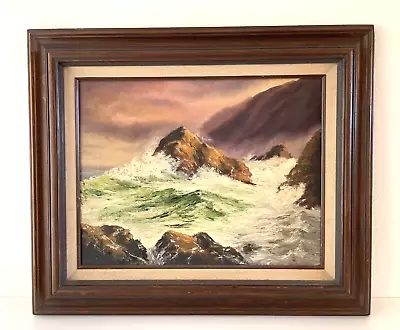 Vintage Impressionist Seascape Crashing Waves O/c Painting Signed Framed 25x21  • $79