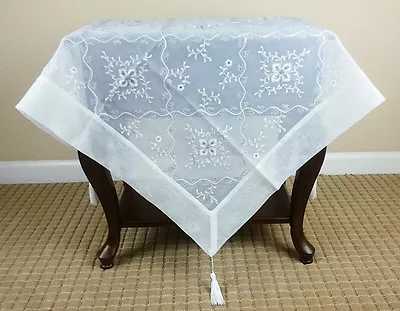 Embroidered Silver Tassel Square Tablecloth White Wedding Bridal Event Decor 33  • $14