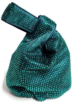 J.Crew Santorini Bag With Crystals Dark Spruce Green Satin Looped Handle NWT • $69