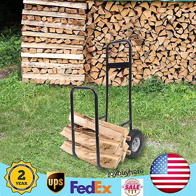 Firewood Log Cart Carrier Wood Hauler Storage Rack With Rubber Wheels 100kg USA • $52.15