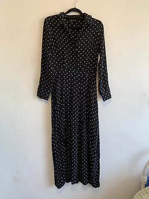 £8 • Buy Topshop Black White Spot Dot MIDI Dress Size 10 Shirt Dress