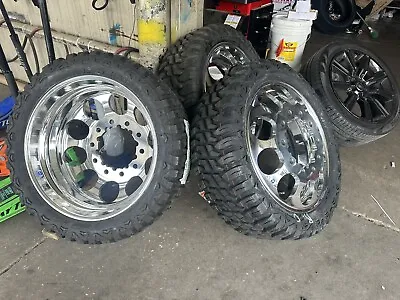 22  Mega Hole Alcoa Custom Cut Wheels With Tires 33 Or35125022 For Dually Trucks • $5690