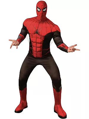 Mens Spider-Man Red And Black Costume Deluxe Marvel Superhero Fancy Dress Outfit • £23.05