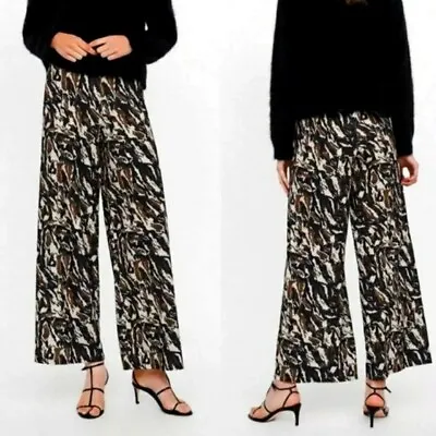 Zara Women's Wide Leg Brown & Black Camo Knit Palazzo Pants SZ S NWT • $14.99