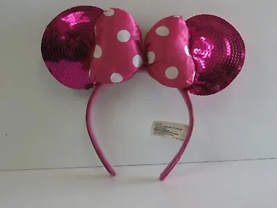 Disney Park Pink Sequins Minnie Mouse Mickey Ears  With Polka Dot Bow Headband • $7