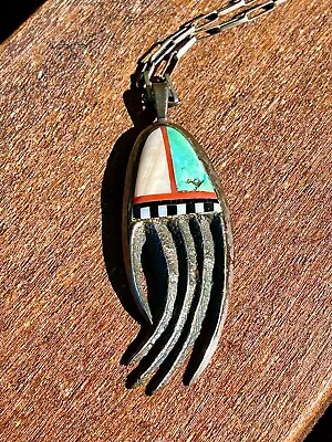 Vintage Preston Monongye Inlaid Silver Turquoise Pendant • $5145