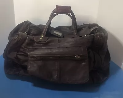 Vintage Brown Leather Travel Duffle Bag Multiple Pockets. • $74.99