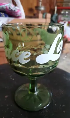Vintage Avocado Green Goblet Large Peace Love Dove Hippy Glass  • $7.46