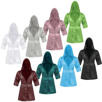 US Mens Long Bathrobe Elastic Waistband Hooded Open Front Sleepwear With Shorts • $9.39