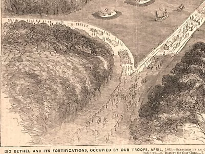 Big Bethel Civil War Birds-eye View During Occupation 1862 Historical Print • $37.95