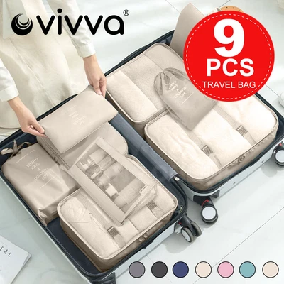 $28.50 • Buy 9PCS Packing Cubes Travel Pouches Luggage Organiser Clothes Suitcase Storage Bag