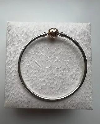 Genuine Pandora Moments Rose Gold Plated Clasp Bangle Bracelet • £15