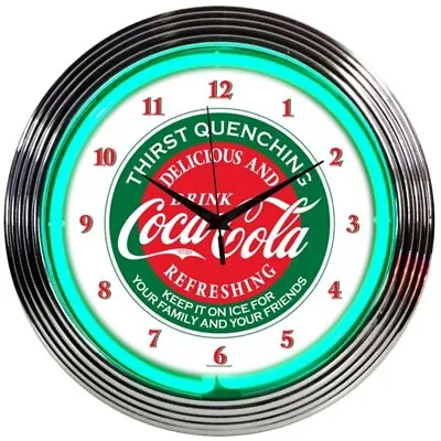 Coca Cola Green Neon Clock Sign Evergreen Wall Lamp Light Vendo 39 44 56 81 Coke • $63.99