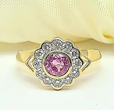 Ladies Yellow Gold 9ct (3759k) Natural Pink Sapphire & Diamond Flower Ring • $1199