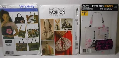 Tote Handbag Purse Simplicity McCalls Sewing Patterns Lot 5340-8205-4435 • $8.99