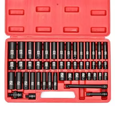 3/8  Drive Deep Impact Socket Set 6 Point 48 Piece Standard SAE And Metric Sizes • $52.02