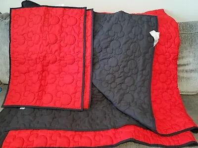 Disney Mickey Mouse Red And Black Reversable Twin Comforter And Shams  • $19