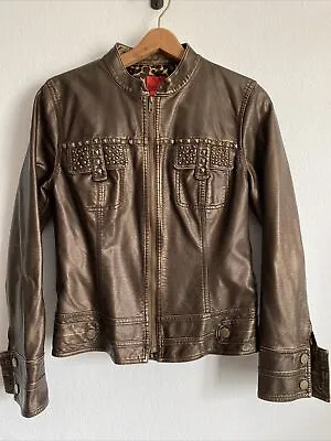 $21.28 • Buy V Cristina Moto Jacket Bronze Metallic Studded Faux/Vegan Leather Zip Coat Sz M