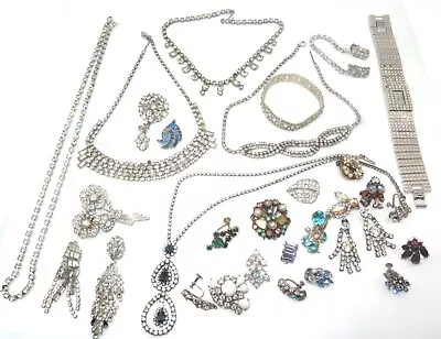 Vintage Antique Lot Art Deco Glamour Rhinestone Gem Crystal Jewelry Repurpose • $3.99