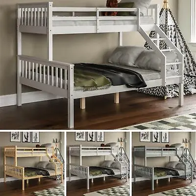 £259.99 • Buy Triple Sleeper Bunk Bed Solid Wood Frame Childrens Kids Double & Single 4FT6 3FT