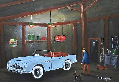 Mal Burton Original Oil Painting Working On The Aston Martin DB5 Classic Car • £119