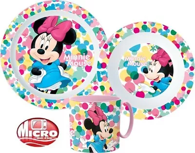 Minnie Mouse Girls Kids 3 Piece Plate Bowl Mug Set Dinner Breakfast Set • £11.49