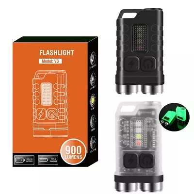 $13.99 • Buy V3 900 Lumens USB Type-C Rechargeable Mini Keychain EDC Flashlight Work Light UV