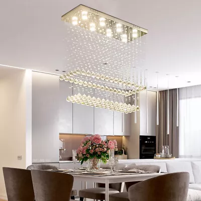 Modern Luxury Rectangular Raindrop K9 Crystal Chandelier Pendant Ceiling Light • $90.25