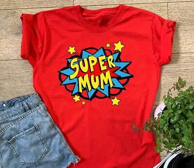 Ladies Super Mum Comic T Shirt Superhero Mothers Day Birthday Christmas Gift Top • £13.99