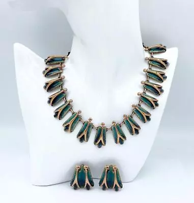 2 Pc Lot Of Matisse Renoir Copper & Teal Enamel Necklace & Matching Earrings • $115