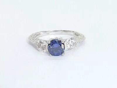 Ladies Sterling 925 Fine Silver 3 Stone Tanzanite & White Sapphire Eternity Ring • £19.99