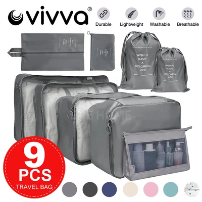 $28.55 • Buy 9PCS Packing Cubes Travel Pouches Luggage Organiser Clothes Suitcase Storage Bag