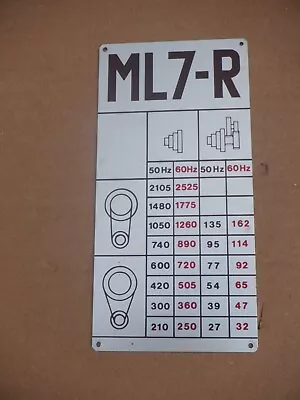 Myford Ml7-r Speed Plate • £10