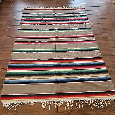 Vtg Mexican Serape Saltillo Southwest Blanket Throw Tablecloth Approx 62  X 94  • $87.96