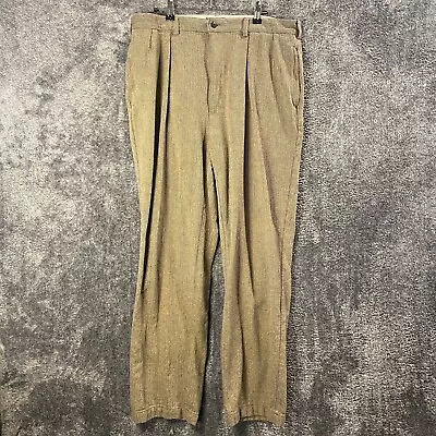 Polo Ralph Lauren Pants Mens 34W 29L 34x29 Herringbone Pleated Cotton Tweed • $24.88