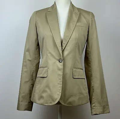 J. Crew Womens Blazer Jacket Size 2 Cotton Career Khaki Beige Classic Lined • $34.30