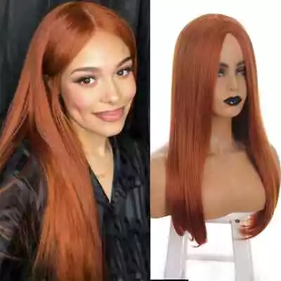 Copper Red Cosplay Wig With Scalp Long Straight Heat Resistant Synthetic Hair • $18.99