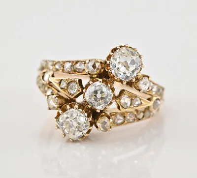 Victorian 2.30 Ct Old Diamond Cut 14 KT Gold Ring • $6950