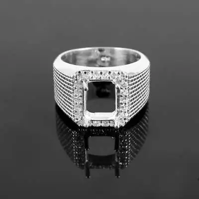 Solid Silver Ring Setting Men 8x10 Mm Emerald Cut Engagement Semi Mount Rings • $41.54