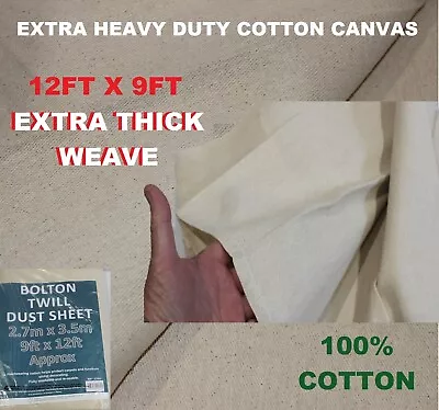 Cotton Bolton Twill Canvas Heavy Duty Professional Quality Dust Sheet 12ft X 9ft • £13.76