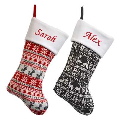 Personalised Luxury Deluxe Embroidered Nordic Knitted Christmas Xmas Stocking • £12.90