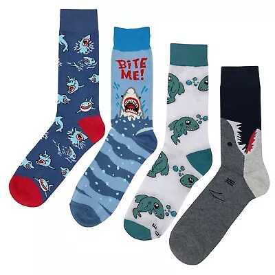 NWT Shark Dress Socks 4 Pack Novelty Men 8-12 Crazy Fun Sockfly • $21.98